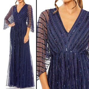 Mac‎ Duggal 93841 Size 16 Dark Blue Kimono Sleeve Beaded Evening Gown Maxi Dress